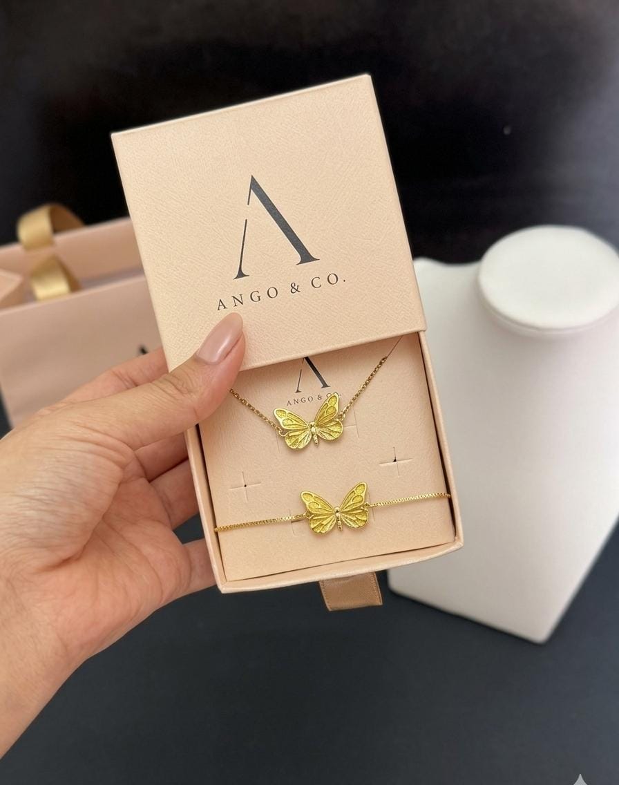 MARIPOSA LUMINOSA AMARILLA: COLLAR + PULSERA